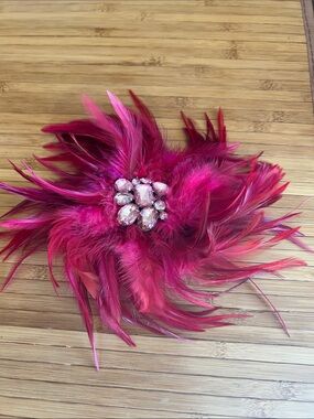 Fuchsia Feather Hair Clip with Crystal Accent